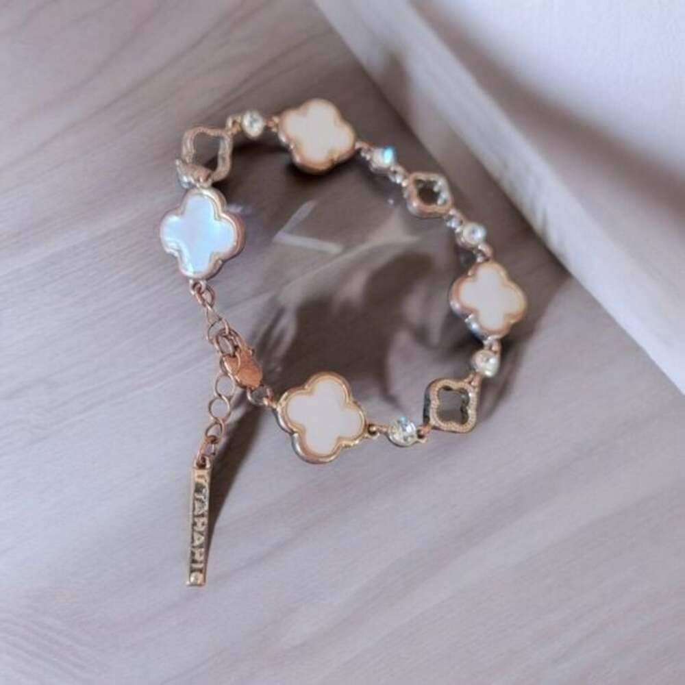 Tahari Mother of Pearl Clover Gold Bracelet
